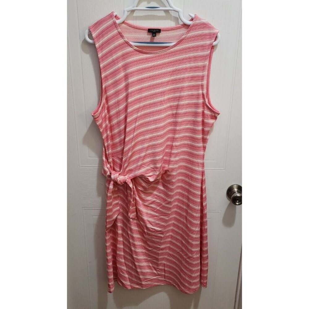 Talbots Women's Sleeveless Stretch Shift Dress Side Tie Pink Striped‎ Size XLP